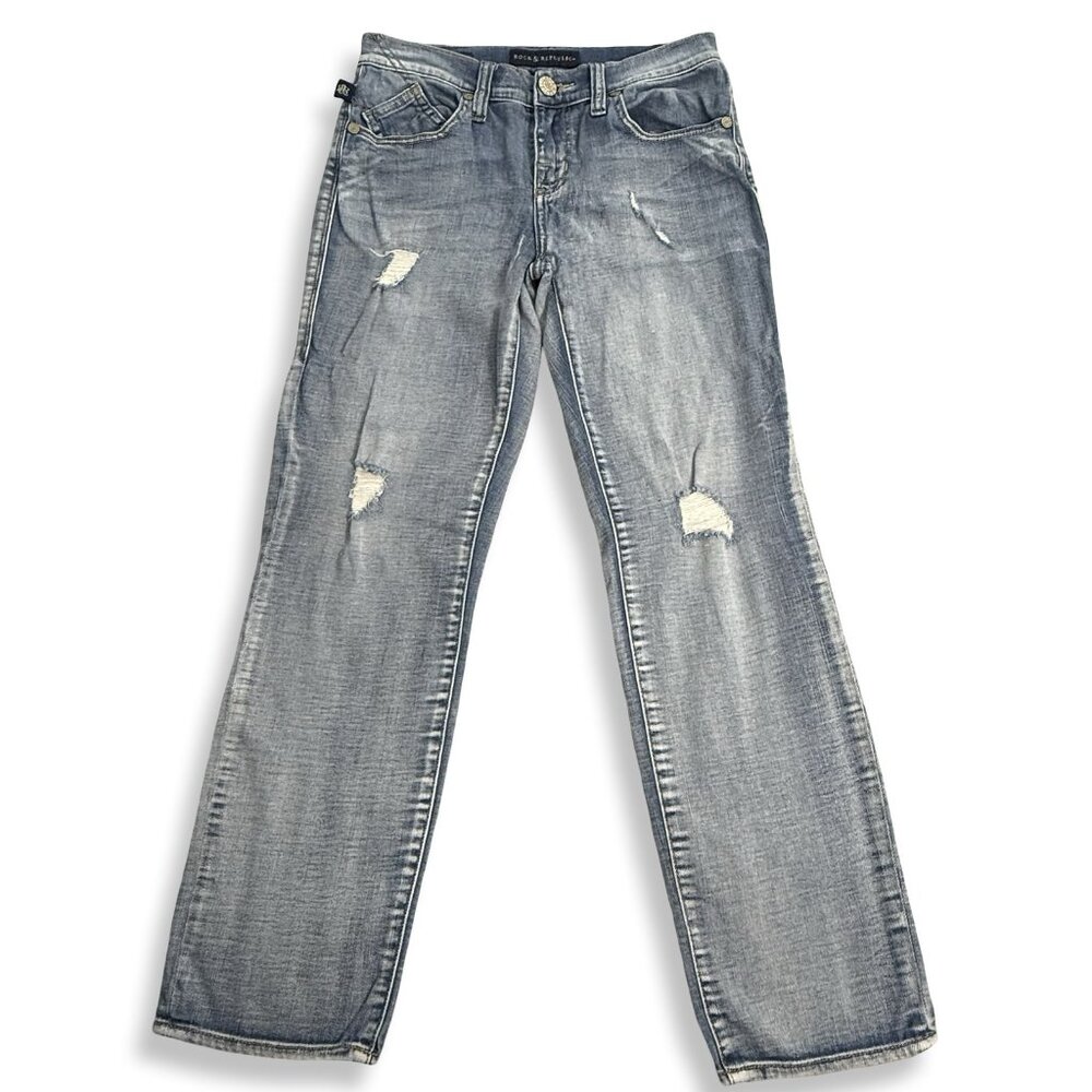 Rock & Republic Indee Jeans Women 4 Straight Distressed Grunge Boyfriend Stretch